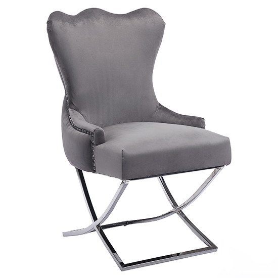 Moelfre Silver Grey Velvet Fabric Dining Chairs In Pair_2
