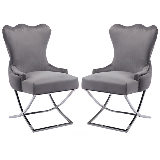Moelfre Silver Grey Velvet Fabric Dining Chairs In Pair_1