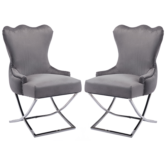 Product photograph of Moelfre Silver Grey Velvet Fabric Dining Chairs In Pair from Furniture in Fashion