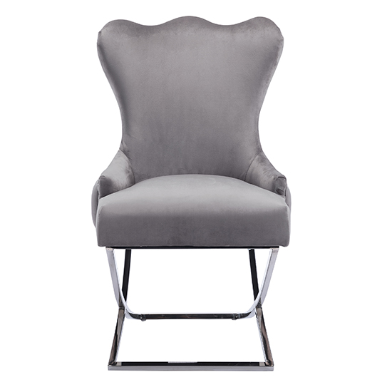 Moelfre Velvet Fabric Dining Chair In Silver Grey_2