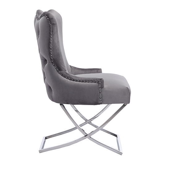 Moelfre Velvet Fabric Dining Chair In Silver Grey_3