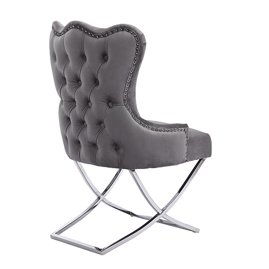 Moelfre Velvet Fabric Dining Chair In Silver Grey_4