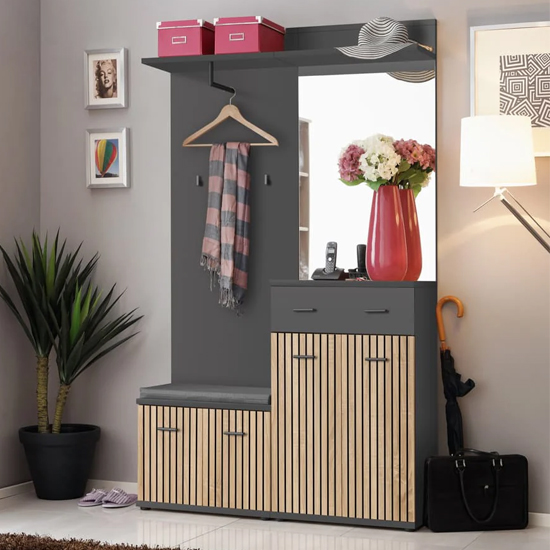 Moena Wooden Wall Mirror With Shelf In Anthracite