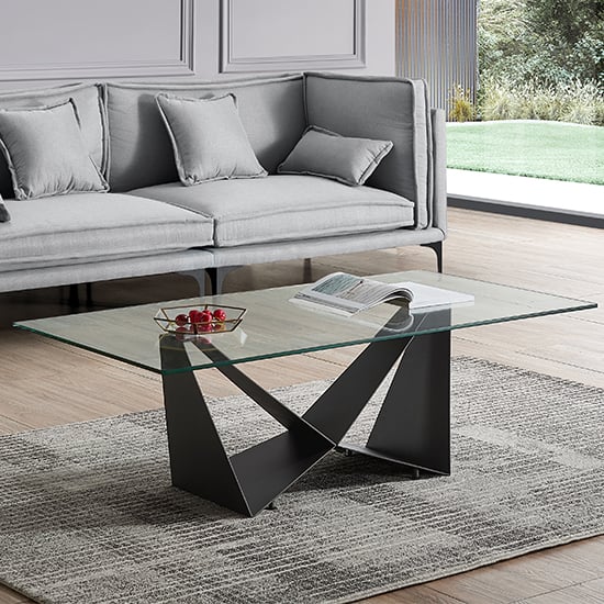 Photo of Moira clear glass coffee table with dark grey steel base
