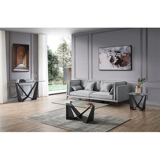 Moira Clear Glass Side Table With Dark Grey Steel Base_4