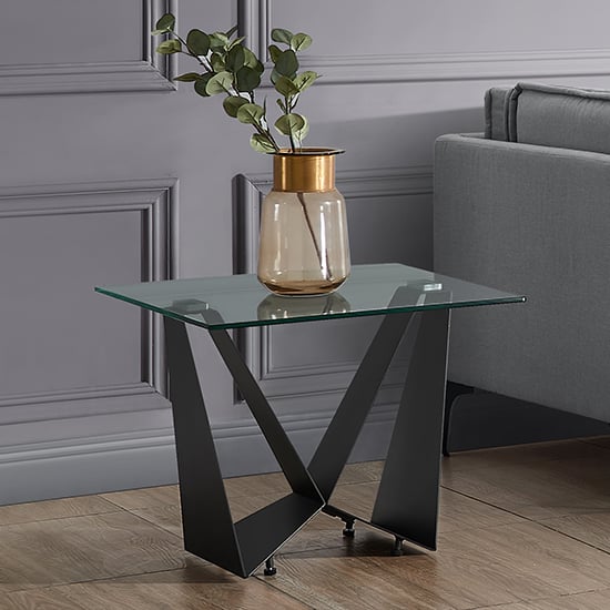 Moira Clear Glass Side Table With Dark Grey Steel Base_1
