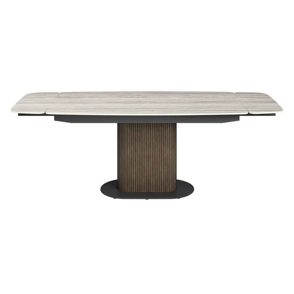 Molaro Ceramic Top Extending Dining Table in Travertine and Walnut
