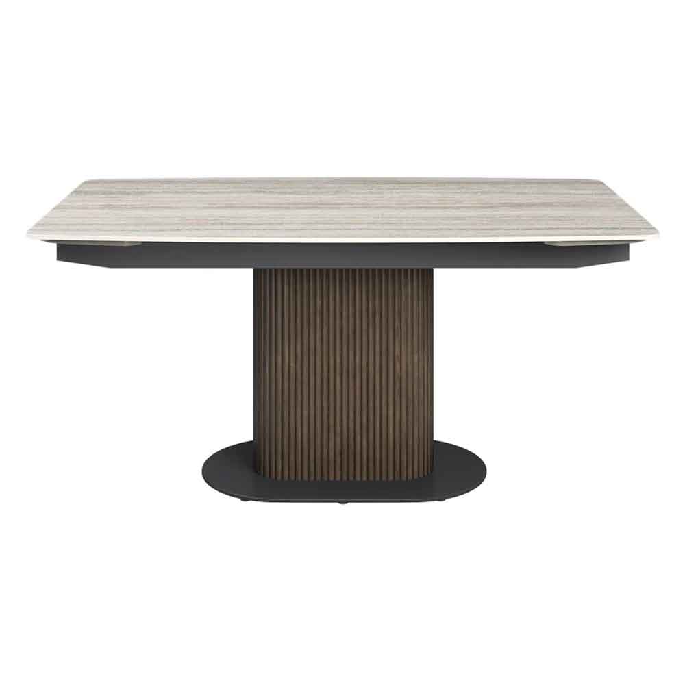Molaro Ceramic Top Extending Dining Table in Travertine and Walnut