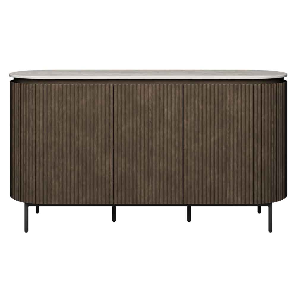 Molaro Ceramic Top Sideboard with 3 Doors in Travertine Marble Effect and Walnut