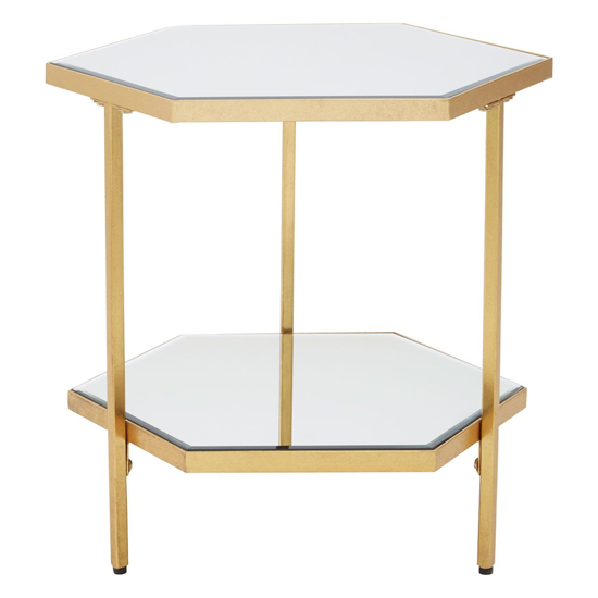 Moldovan Hexagonal Mirrored Glass Side Table With Gold Frame_3