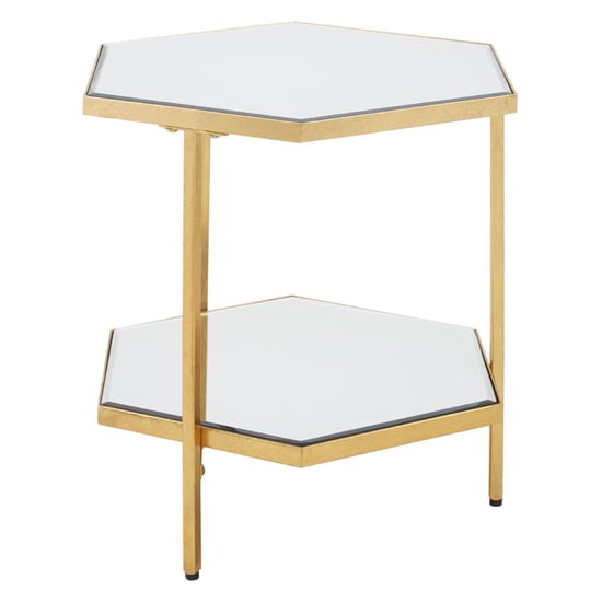 Moldovan Hexagonal Mirrored Glass Side Table With Gold Frame_1