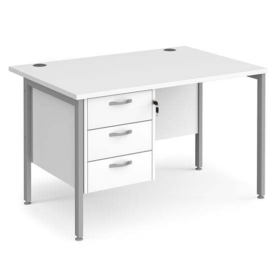Moline 1200mm Computer Desk In White Silver With 3 Drawers
