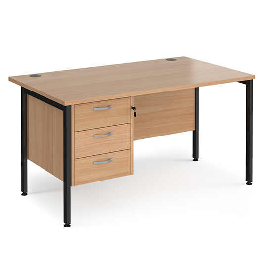 Moline 1400mm Computer Desk In Beech Black With 3 Drawers