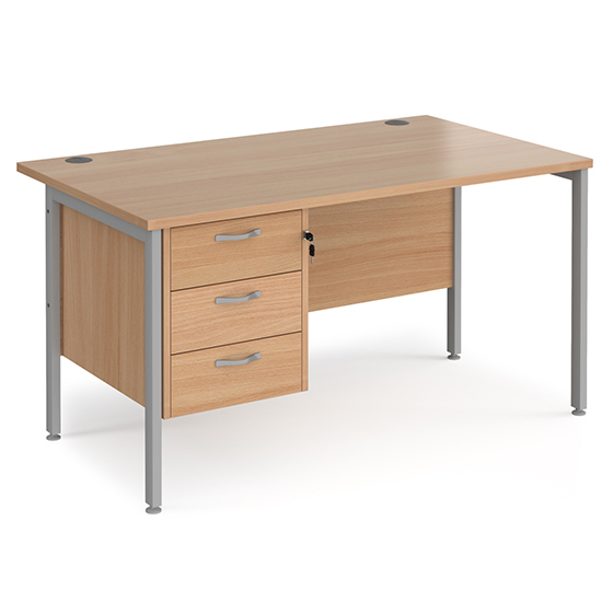 Moline 1400mm Computer Desk In Beech Silver With 3 Drawers