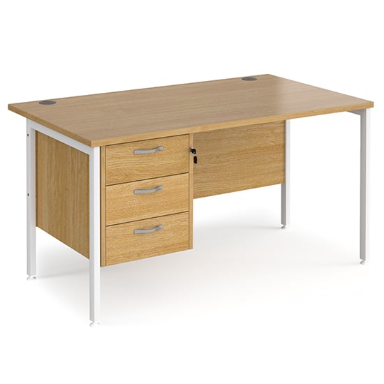 Moline 1400mm Computer Desk In Oak White With 3 Drawers
