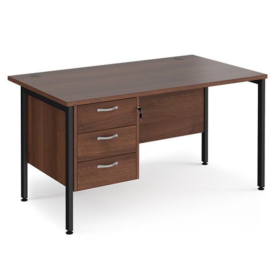 Moline 1400mm Computer Desk In Walnut Black With 3 Drawers