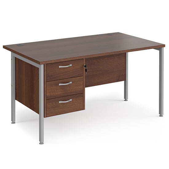 Moline 1400mm Computer Desk In Walnut Silver With 3 Drawers