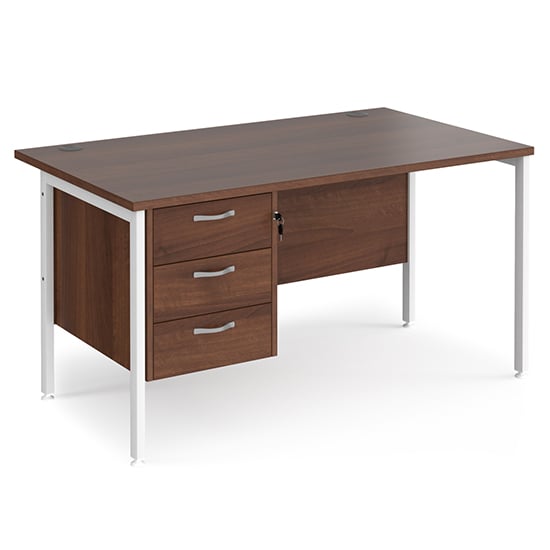 Product photograph of Moline 1400mm Computer Desk In Walnut White With 3 Drawers from Furniture in Fashion