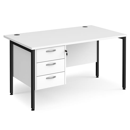 Photo of Moline 1400mm computer desk in white black with 3 drawers
