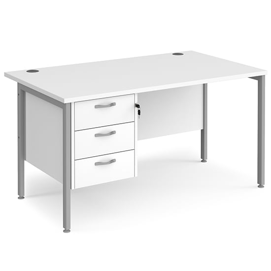 Photo of Moline 1400mm computer desk in white silver with 3 drawers