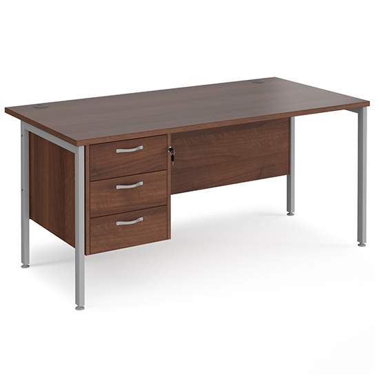 Moline 1600mm Computer Desk In Walnut Silver With 3 Drawers
