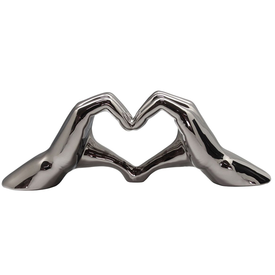 Moline Ceramics Big Hand Heart Sculpture In Silver