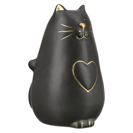 Moline Ceramics Cat Kitty With Heart Sculpture In Black