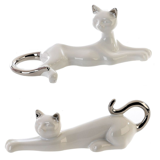 Moline Ceramics Cat Mil Ly Sculpture In White And Silver