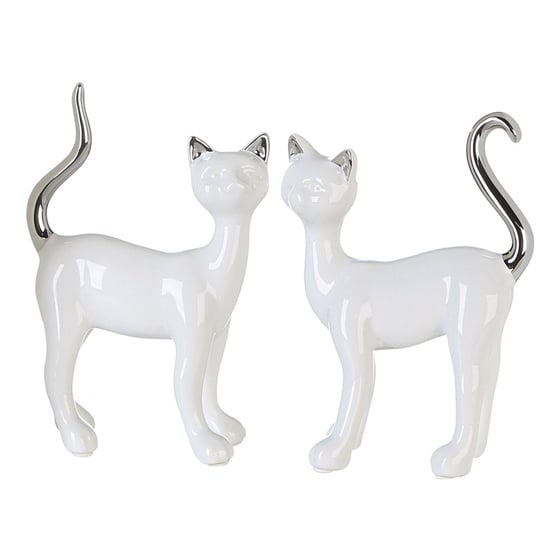 Product photograph of Moline Ceramics Cat Milly Sculpture In White And Silver from Furniture in Fashion