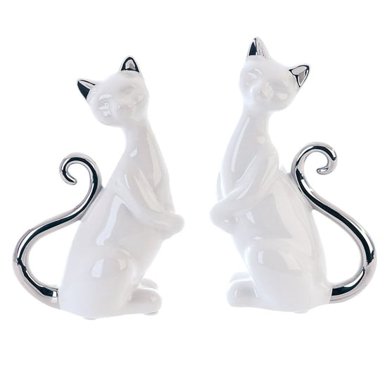 Moline Ceramics Cat Milly Sitting Sculpture In White And Silver