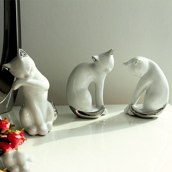 Product photograph of Moline Ceramics Cat Twisto Sculpture In White And Silver from Furniture in Fashion