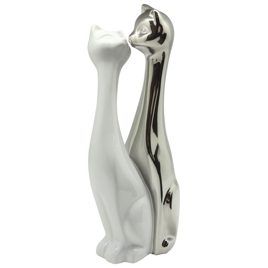 Moline Ceramics Couple Cat Kiss Sculpture In Silver And White
