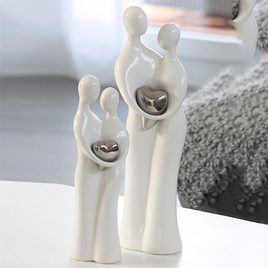 Moline Ceramics Couple Sculpture Large In White And Silver