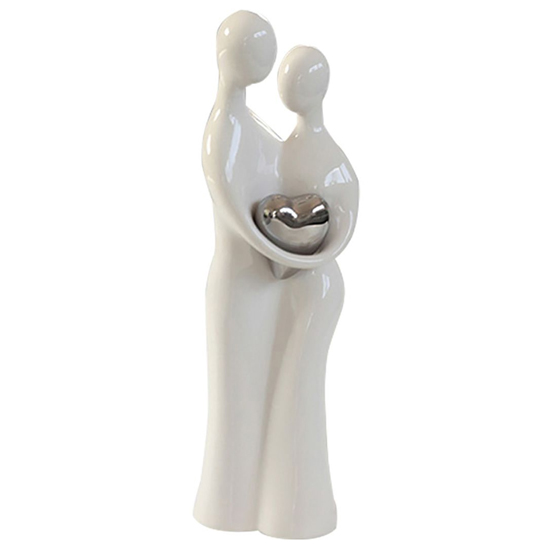 Moline Ceramics Couple Sculpture Small In White And Silver