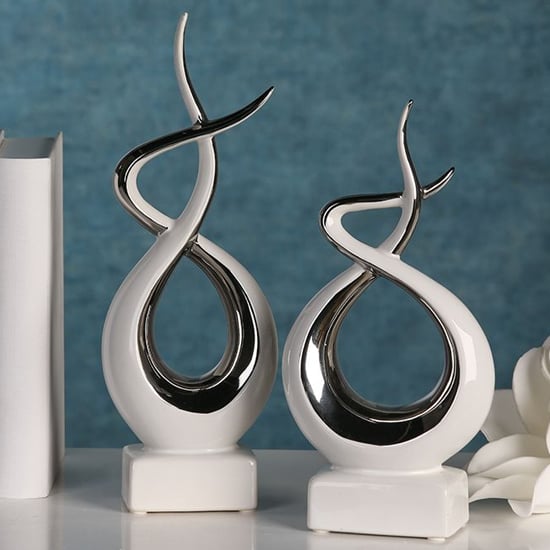 Product photograph of Moline Ceramics Infinity Sculpture In White And Silver from Furniture in Fashion