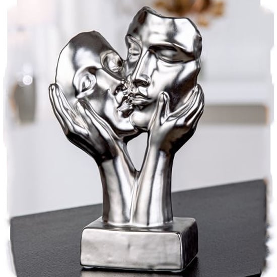 Product photograph of Moline Ceramics Kiss Sculpture In Silver from Furniture in Fashion