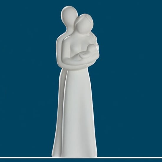 Moline Ceramics Parents With Baby Sculpture In White