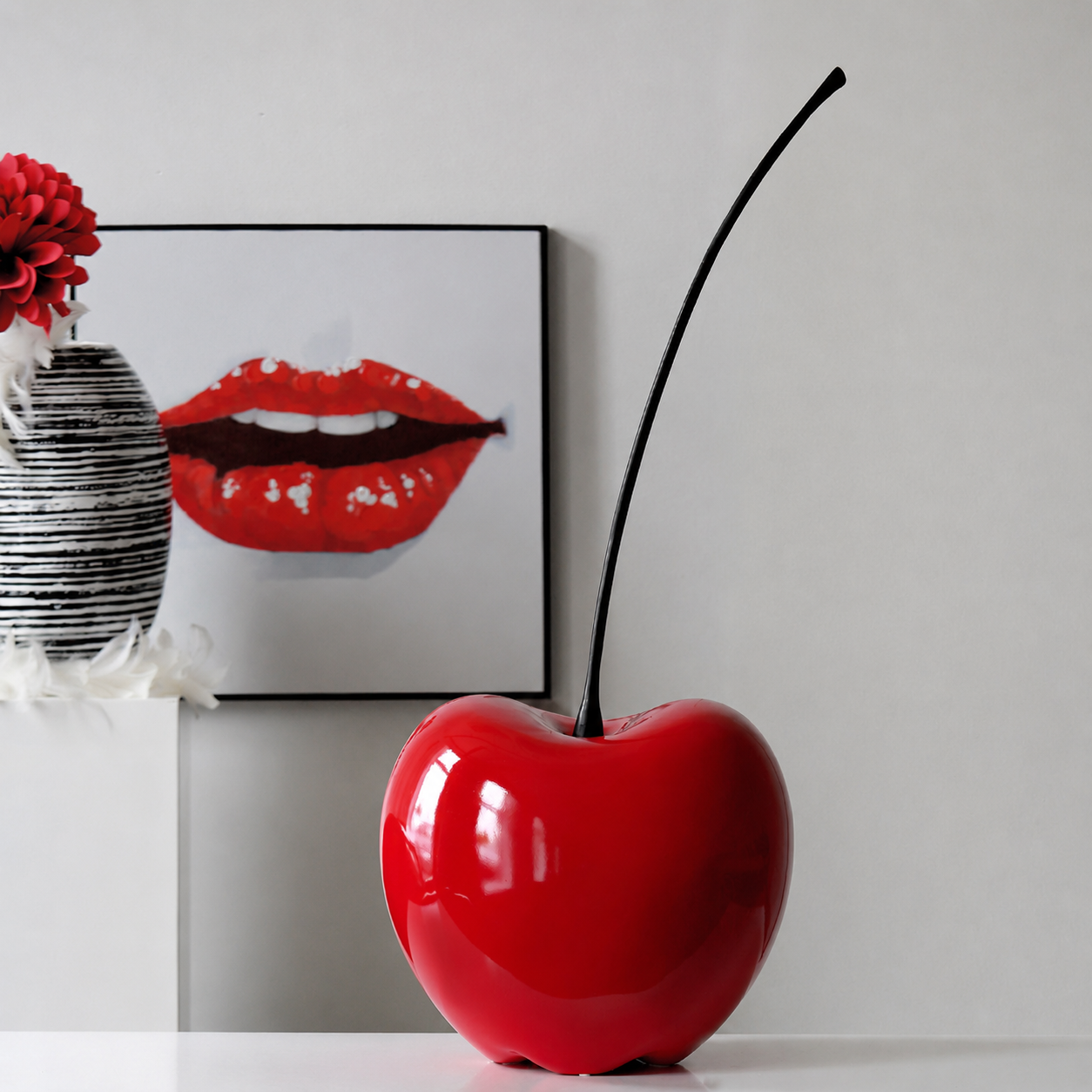 Moline Large Ceramics Passion Cherry Sculpture In Red