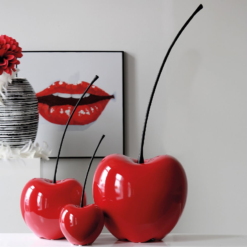 Moline Medium Ceramics Passion Cherry Sculpture In Red
