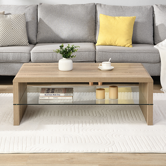 Momo Coffee Table In Sanremo Oak With Glass Undershelf
