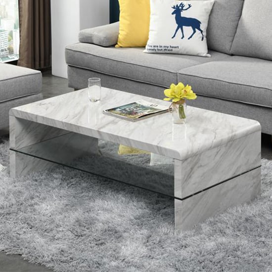 Momo High Gloss Coffee Table In Magnesia Marble Effect
