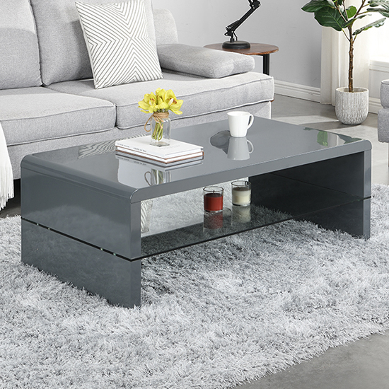 Photo of Momo high gloss coffee table in grey with glass undershelf