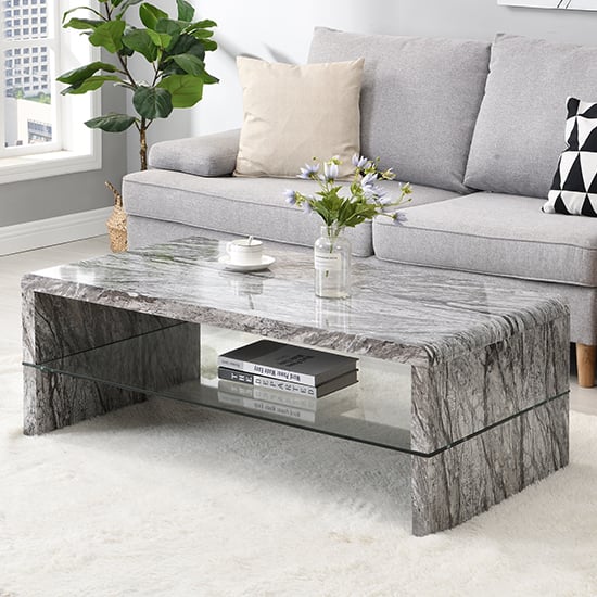 Read more about Momo high gloss coffee table in melange marble effect