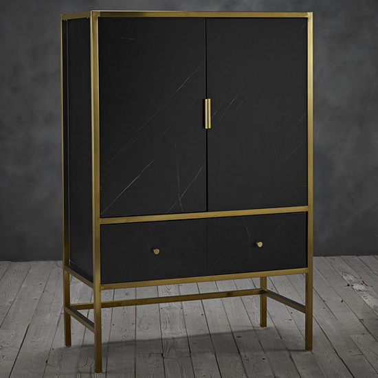 Read more about Monaca wooden drinks cabinet in black marble effect
