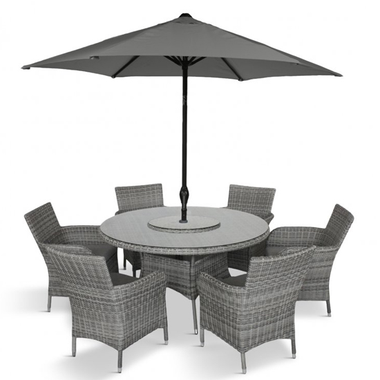 Meltan 6 Seater Dining Set With Weave Lazy Susan In Pebble Grey_2