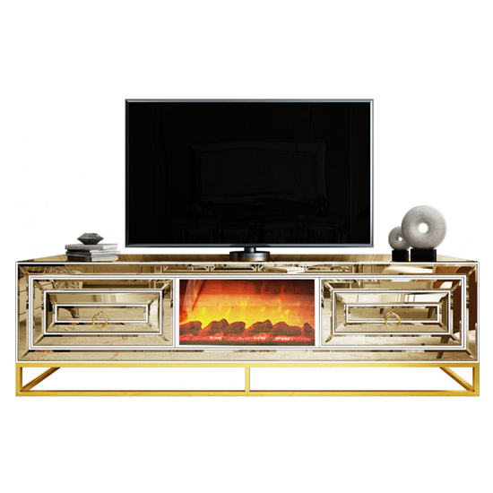 Monaco Mirrored Wooden 2 Drawers TV Stand In Bronze Sale