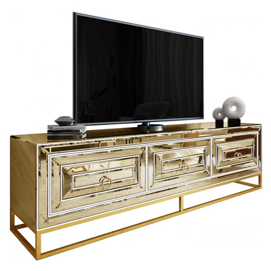 Monaco Mirrored Wooden 3 Drawers Tv Stand In Bronze Fif Monaco Mirrored Wooden 3 Drawers Tv, Mirrored Tv Console Cabinet