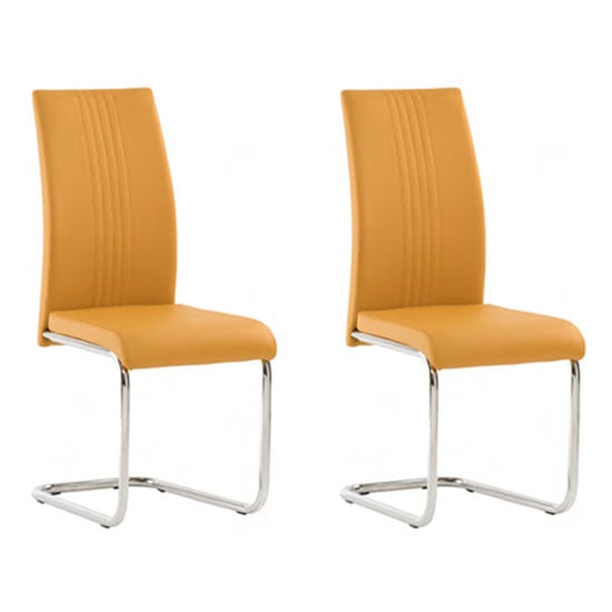 Product photograph of Montila Mustard Pu Leather Dining Chair In A Pair from Furniture in Fashion