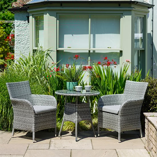 Meltan Outdoor Bistro Set With 2 Chairs In Pebble Grey