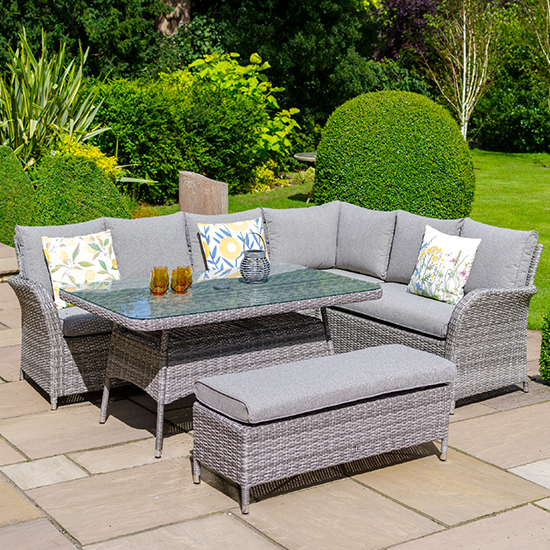 Meltan Outdoor Rectangular Modular Dining Set In Pebble Grey